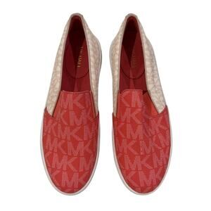 *DS19 MICHAEL KORS Women's Keaton Slip On Monogram Sneakers Pink/Red Size 6